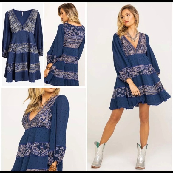 NWT $168 Free People My Love Mini Dress Blue L - Picture 6 of 16